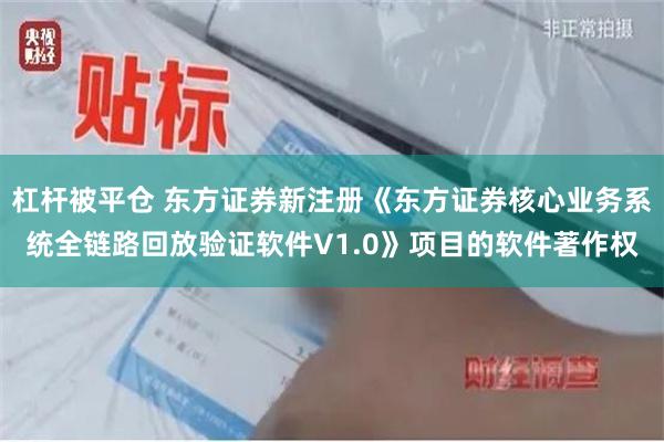 杠杆被平仓 东方证券新注册《东方证券核心业务系统全链路回放验证软件V1.0》项目的软件著作权